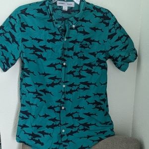 Boys button-up short sleeve shark shirt